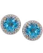Blue Topaz (3 Ct. T.w.) And Diamond (1/10 Ct. T.w.) Stud Earrings In 14k Gold