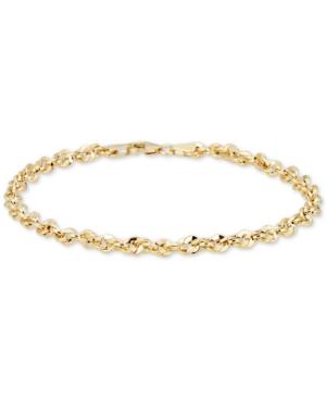 Italian Gold Single Row Rope Chain Bracelet In 14k Gold, Made In Italy
