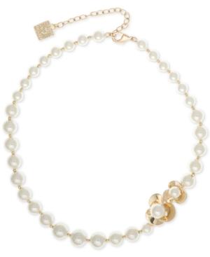 Anne Klein Gold-tone Imitation Pearl Flower Collar Necklace