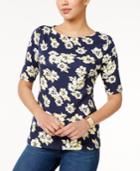 Charter Club Elbow-sleeve Floral-print Top, Only At Macy's