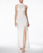 Betsy & Adam Embellished Halter A-line Gown