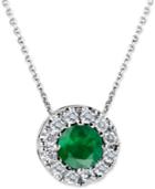 Emerald (1/2 Ct. T.w.) And Diamond (1/6 Ct. T.w.) Halo Pendant Necklace In 14k White Gold
