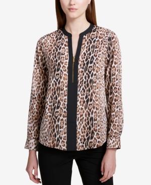 Calvin Klein Printed Half-zip Blouse