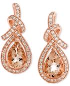 Morganite (1-1/8 Ct. T.w.) & Diamond (1/4 Ct. T.w.) Drop Earrings In 14k Rose Gold