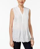 Style & Co Petite Cotton Striped Eyelet Top, Created For Macy's