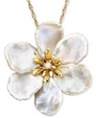 14k Gold Pendant, Cultured Freshwater Keishi Pearl And Diamond Accent