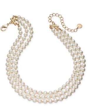 Charter Club Gold-tone Imitation Pearl Triple-row Choker Necklace, 14 + 3 Extender, Created For Macy's