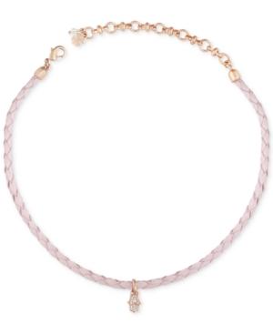 Lucky Brand Rose Gold-tone Pink Leather Hamsa Choker Necklace