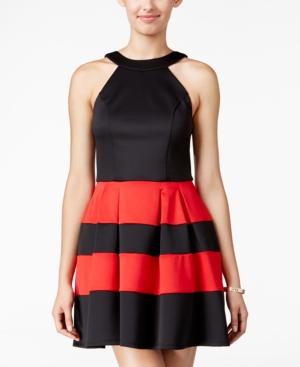 Crystal Doll Juniors' Colorblocked Scuba Fit & Flare Dress