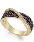 B. Brilliant Brown (5/8 Ct. T.w.) And Clear Cubic Zirconia (1/5 Ct. T.w.) Crossover Ring In 18k Gold Over Sterling Silver