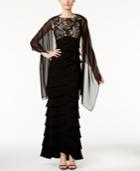 Jessica Howard Illusion Tiered Empire Gown And Shawl