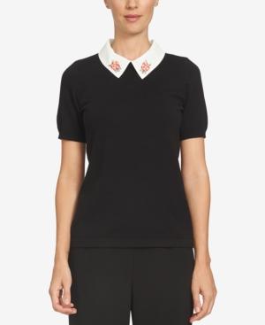 Cece Embellished Collared Cotton Sweater
