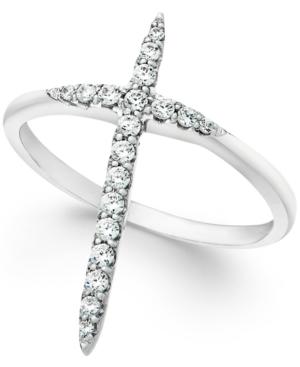 Wrapped Diamond Extended Cross Ring In 10k White Gold (1/4 Ct. T.w)