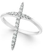 Wrapped Diamond Extended Cross Ring In 10k White Gold (1/4 Ct. T.w)