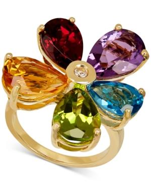 Multi-gemstone (12-7/8 Ct. T.w.) & Diamond Accent Flower Ring In 14k Gold