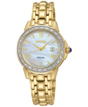Seiko Women's Solar Diamond (3/20 Ct. T.w.) Gold-tone Stainless Steel Bracelet Watch 28mm Sut172
