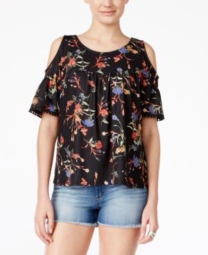 Gypsies & Moondust Juniors' Floral Cold-shoulder Top