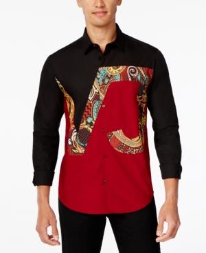 Versace Jeans Men's Colorblocked Pieced Graphic-print Long-sleeve Shirt