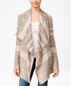 Ohmg! Juniors' Draped Aztec-pattern Cardigan