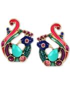Betsey Johnson Gold-tone Stone And Crystal Peacock Stud Earrings