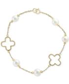 Pearl By Effy White Cultured Freshwater Pearl (6mm) Flower Bracelet In 14k Gold