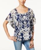 Jm Collection Printed Textured Poncho-sleeve Top, Only At Macy's