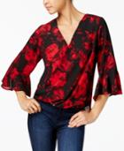 Bcx Juniors' Rose-print Wrap Top