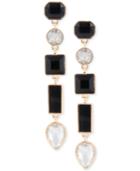 Guess Gold-tone Clear & Jet Crystal Linear Drop Earrings