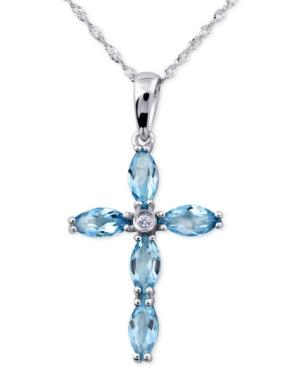 Aquamarine (1-1/6 Ct. T.w.) & Diamond Accent Cross 18 Pendant Necklace In 14k White Gold