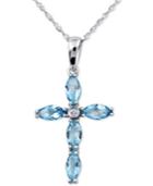Aquamarine (1-1/6 Ct. T.w.) & Diamond Accent Cross 18 Pendant Necklace In 14k White Gold