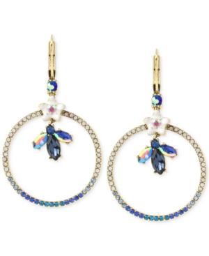 Betsey Johnson Gold-tone Crystal Bug And Flowers Gypsy Pave Hoop Earrings