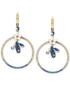 Betsey Johnson Gold-tone Crystal Bug And Flowers Gypsy Pave Hoop Earrings
