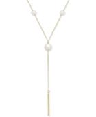 Cultured Freshwater Pearl (6 & 9mm) Polished Bar Lariat Necklace In 14k Gold