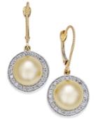 Cultured Golden South Sea Pearl (9mm) And Diamond (1/2 Ct. T.w.) Drop Earrings In 14k Gold