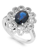 Sapphire (2-1/8 Ct. T.w.) And Diamond (1/2 Ct. T.w.) Ring In 14k White Gold