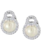 Majorica Sterling Silver White Imitation Pearl (10mm) And Pave Halo Stud Earrings