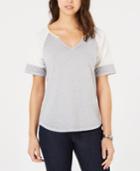 Hippie Rose Juniors' Colorblocked Burnout Football T-shirt
