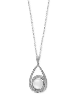 Effy Cultured Freshwater Pearl (9-1/2mm) And Diamond (5/8 Ct. T.w.) Pendant Necklace In 14k White Gold