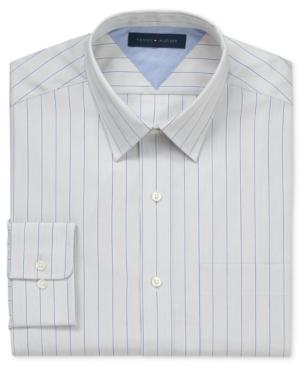 Tommy Hilfiger Dress Shirt, Beige And Blue Wide Stripe Long Sleeve Shirt