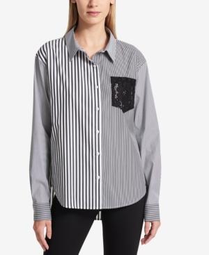 Dkny Mixed Media High-low Shirt