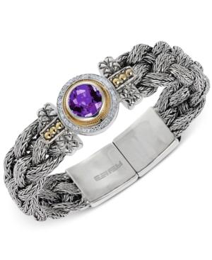 Effy Amethyst (3 Ct. T.w.) And Diamond (1/5 Ct. T.w.) Bracelet In Sterling Silver And 18k Gold