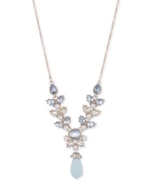 Marchesa Gold-tone Crystal, Blue Stone & Bead Lariat Necklace, 16 + 3 Extender