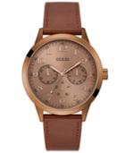 Guess Men's Brown Leather Strap Watch 46mm