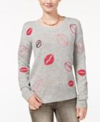 Oh! Mg Juniors' Lips Sequined Embroidered Sweater