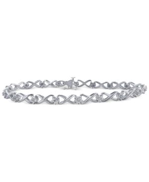 Diamond Flower Link Bracelet (1/10 Ct. Tw.) In Sterling Silver
