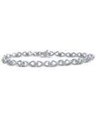 Diamond Flower Link Bracelet (1/10 Ct. Tw.) In Sterling Silver