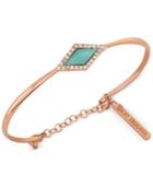 Lucky Brand Rose Gold-tone Plated Blue Stone And Pave Bangle Bracelet