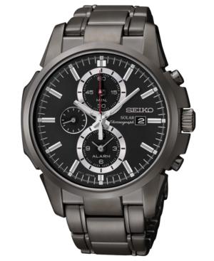 Seiko Watch, Men's Solar Chronograph Black Ion Finish Stainless Steel Bracelet 42mm Ssc095