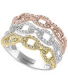 Trio By Effy Diamond Tri-color Linked Ring (3/4 Ct. T.w.) In 14k Yellow, White & Rose Gold