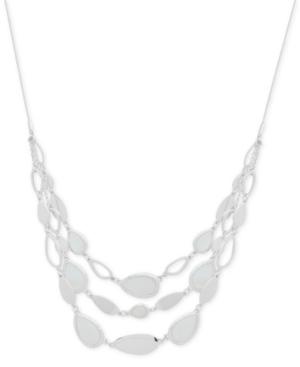 Nine West Silver-tone Imitation Mother-of-pearl Triple-row Collar Necklace, 16 + 2 Extender
